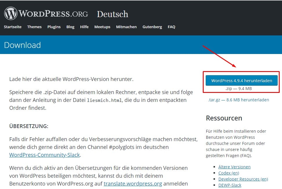 Wordpress herunterladen
